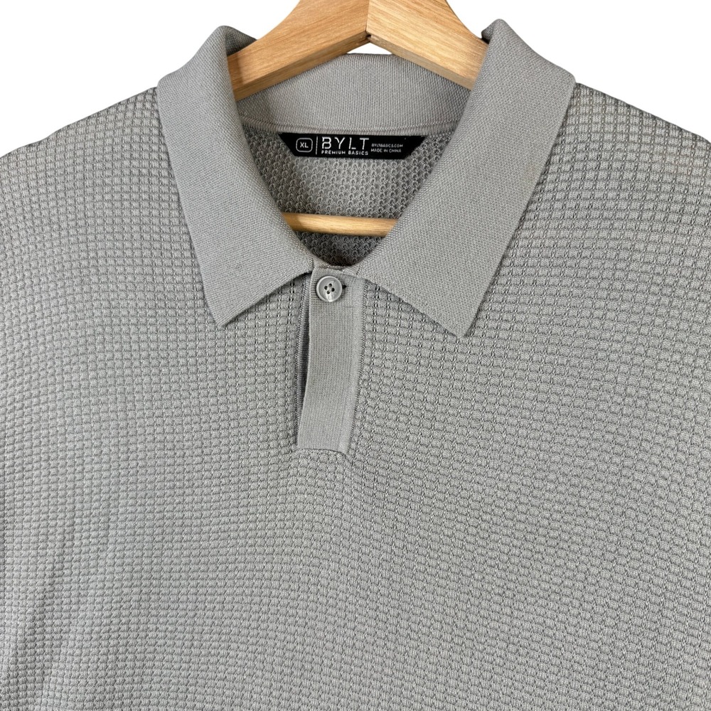 BYLT Premium Basics Waffle Knit Polo Shirt Sweater Gray Thin Short Sleeve XL